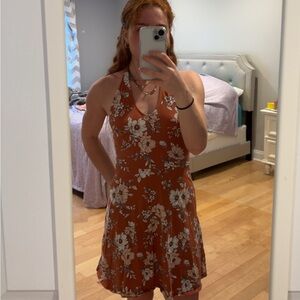 Orange Floral Halter Dress